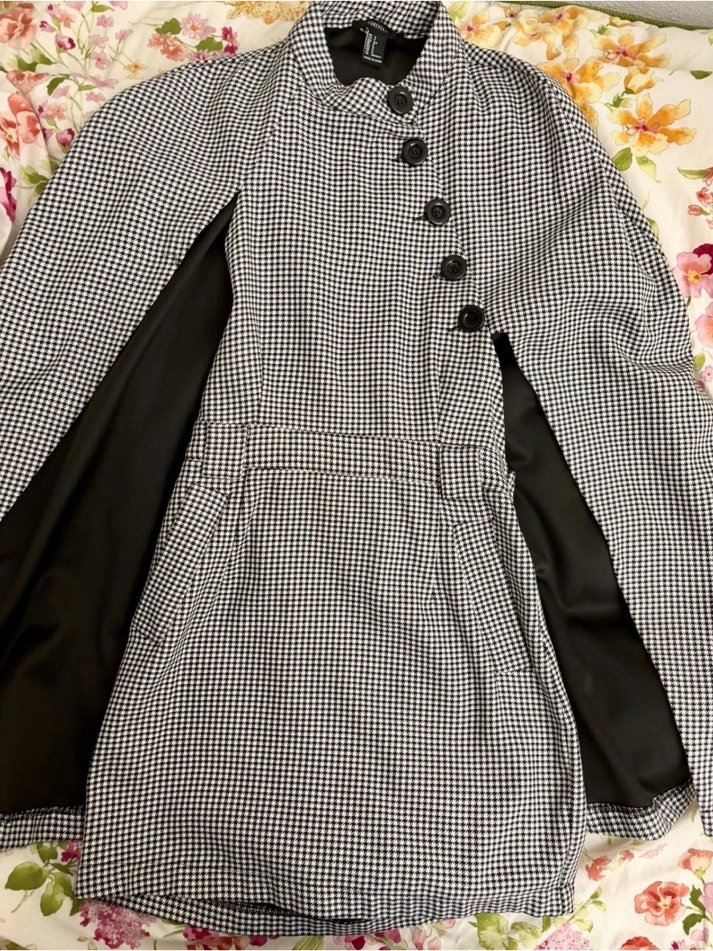 NWOT Forever 21 Houndstooth Gingham Button Cape Coat Style Mini Dress